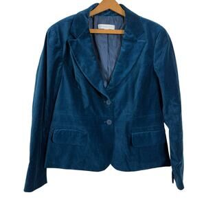 New York & Company Women Teal Blazer Size 14 Velvet Stretch Fairy Grunge Retro